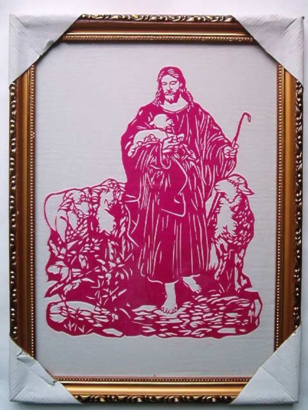 Jesus and His Sheeps Handmade Paper-Cut Art Framed Wall Decor